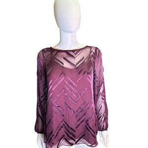 White Black Market Silk Burnout Chevron Sheer Blouse and Tank  Purple 2 NWT